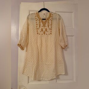 Cream and Gold Embroidered summer dress